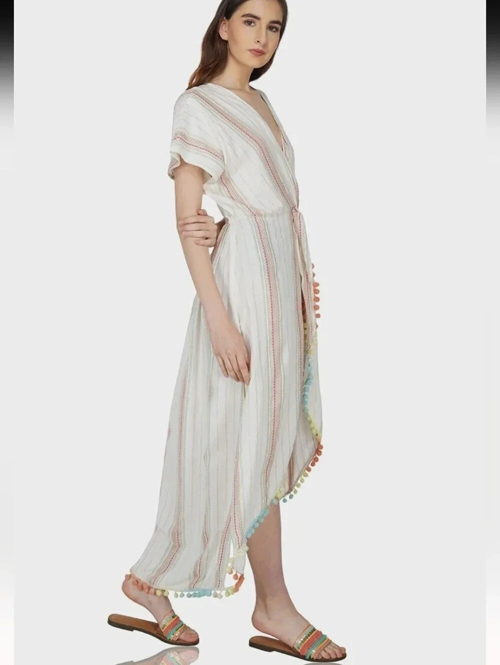 America & Beyond NWT Rainbow Striped Faux Wrap Dress, S